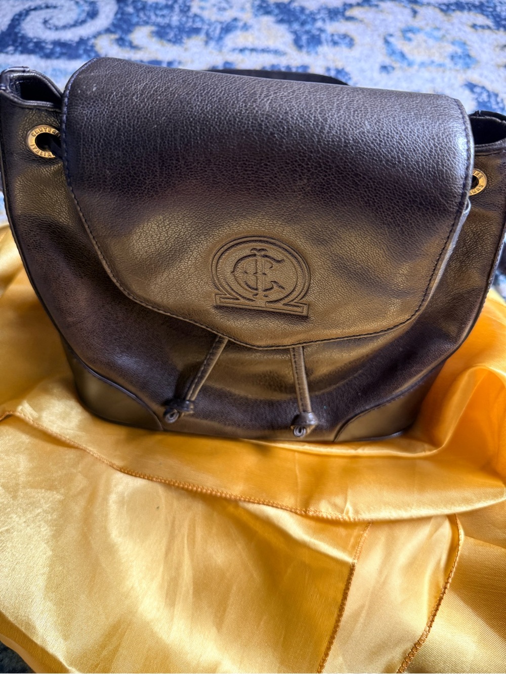 Women's Black Leather Shoulder Bag with Embossed Logo